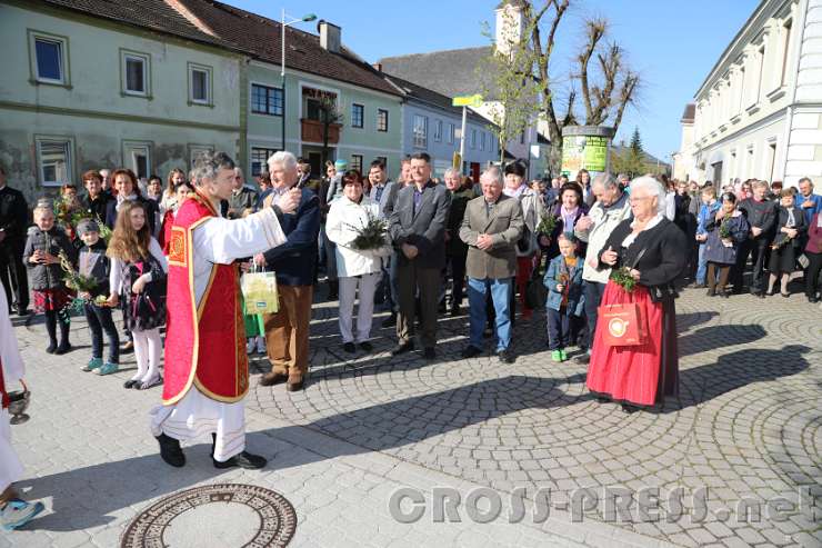 2017.04.09_09.22.39.jpg - Pfarrer P. Franz Krenzel segnet die Palmzweige.