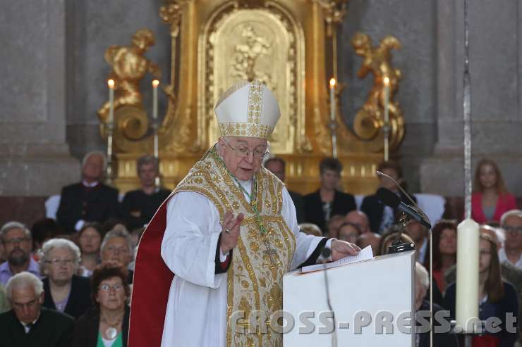 2014.06.15_10.03.00.jpg - Nuntius Peter Stephan Zurbriggen bei seiner Predigt:"Wenn jeder seinen Freund oder einen Bekannten einlädt, auch zum Sonntagberg zu kommen und am Gottesdienst teilzunehmen, dann werden wir wirklich eine große und schöne Gemeinde der Glaubenden in Jesus Christus!"